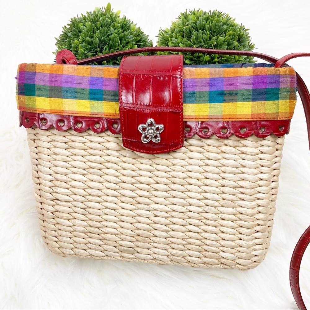 Brighton “Poppy” straw bag with gingham trim. NWOT